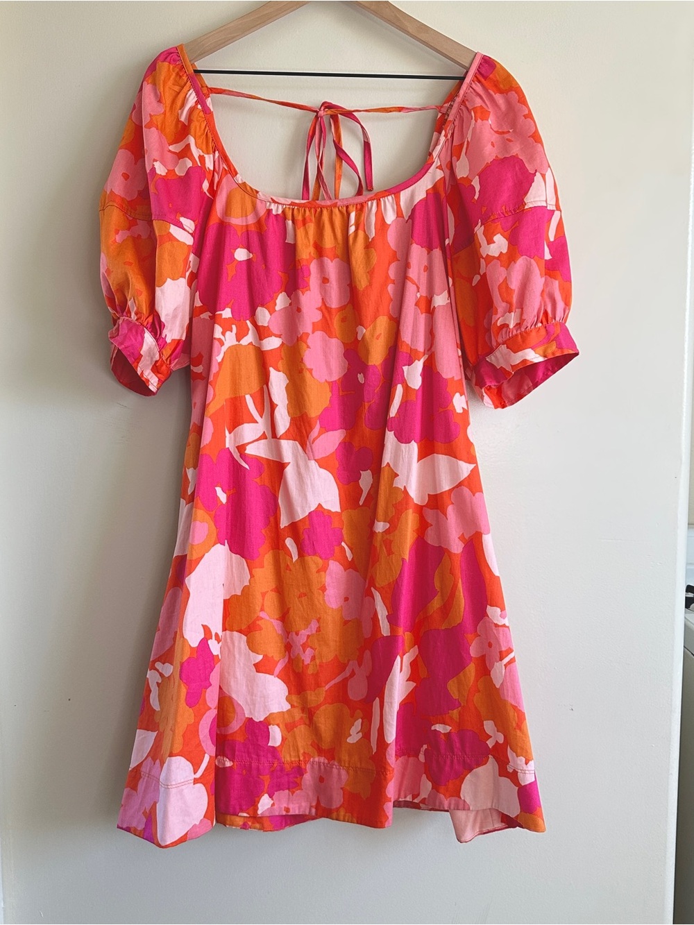 NWT Floral Midi Dress in Pink & Orange with Tie-Back Size L (12/14)
